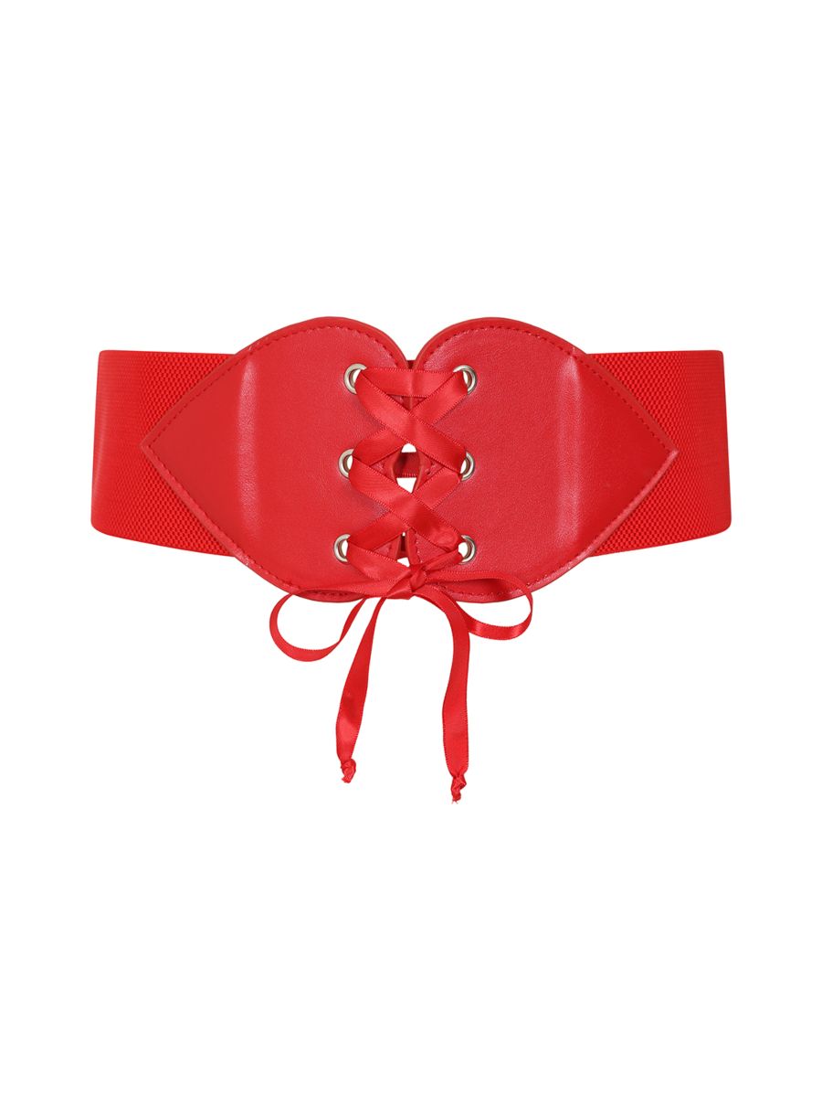 BANNED Sweetheart Elastic Belt   Retro and Rockabilly Laced Heart Elasticated Belt Red