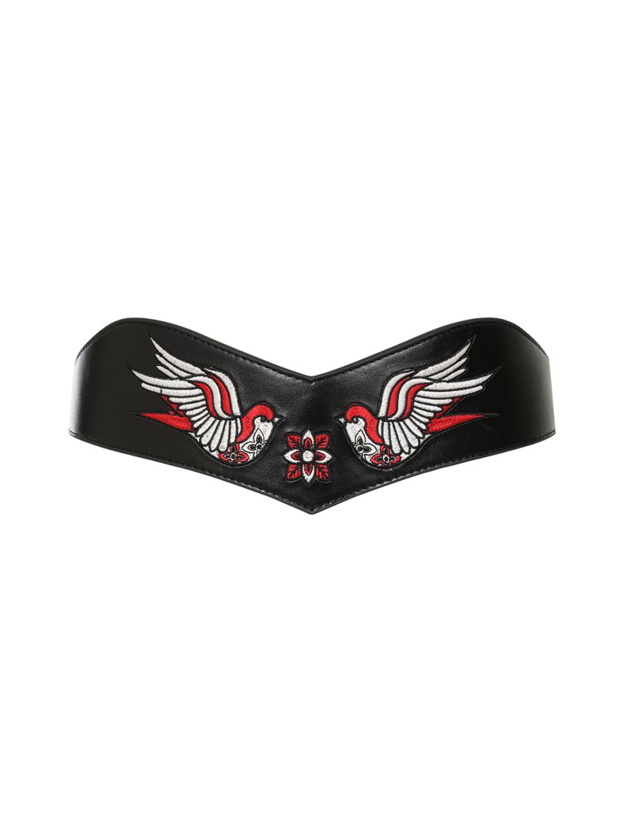 BANNED The Swallows Return   Retro Embroidered Belt with Swallow Design Black