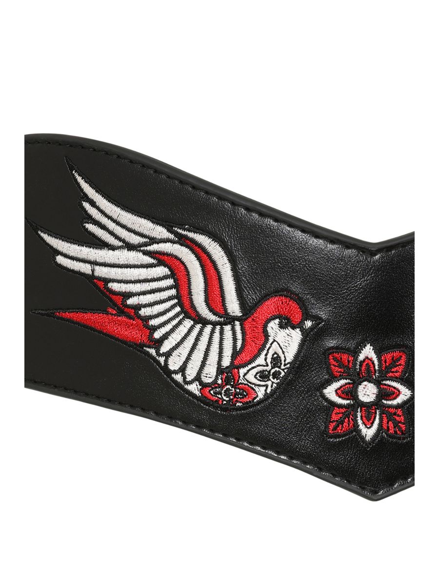 BANNED The Swallows Return   Retro Embroidered Belt with Swallow Design Black