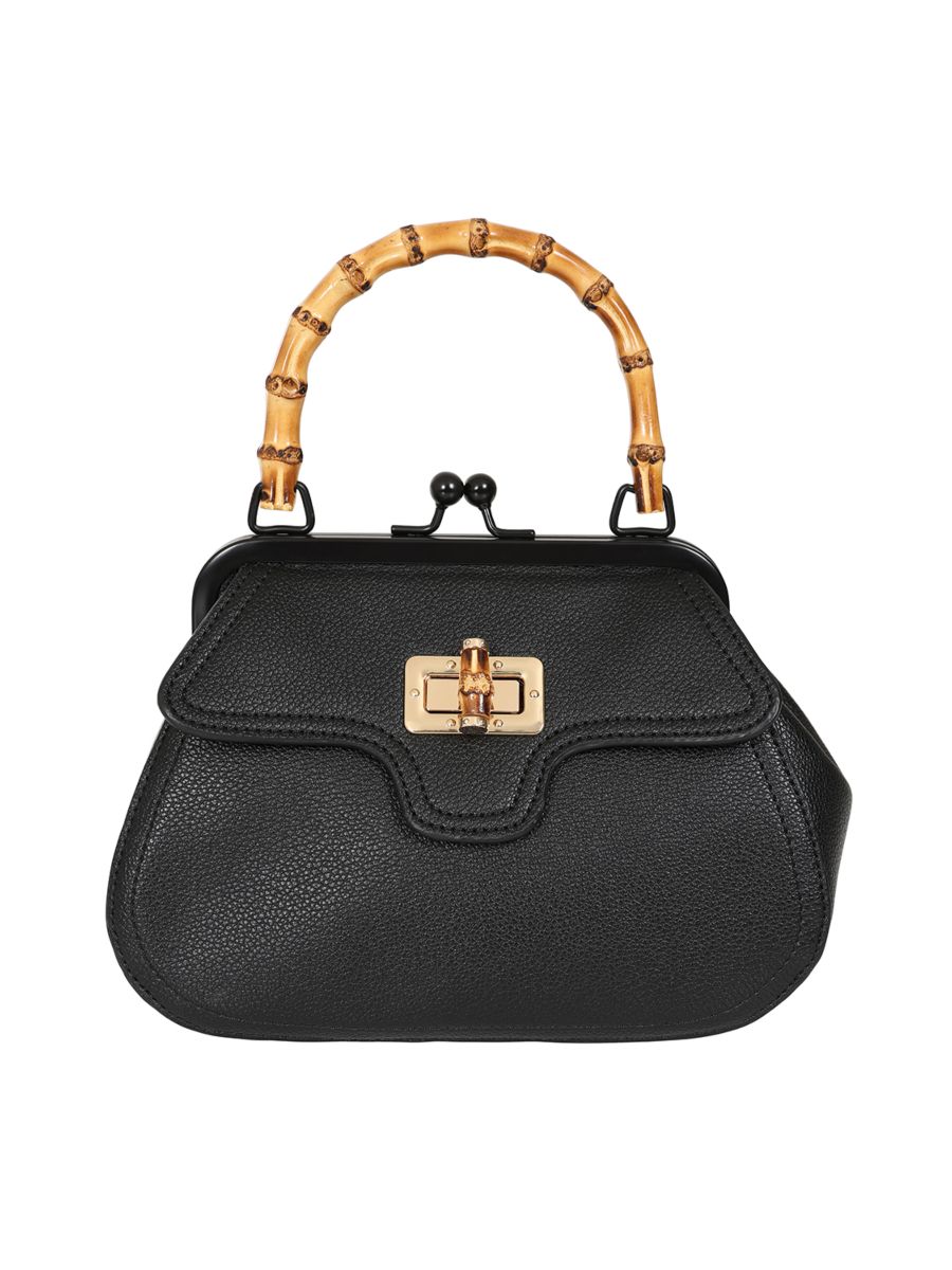 BANNED Aurora Bamboo Handle Handbag | 1950s-Inspired Sustainable Fashion-Black-One Size
