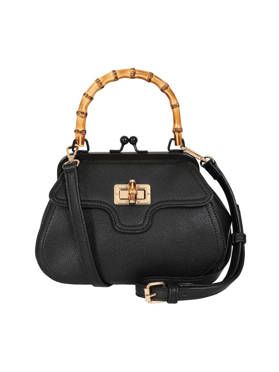 BANNED Aurora Bamboo Handle Handbag | 1950s-Inspired Sustainable Fashion-Black-One Size
