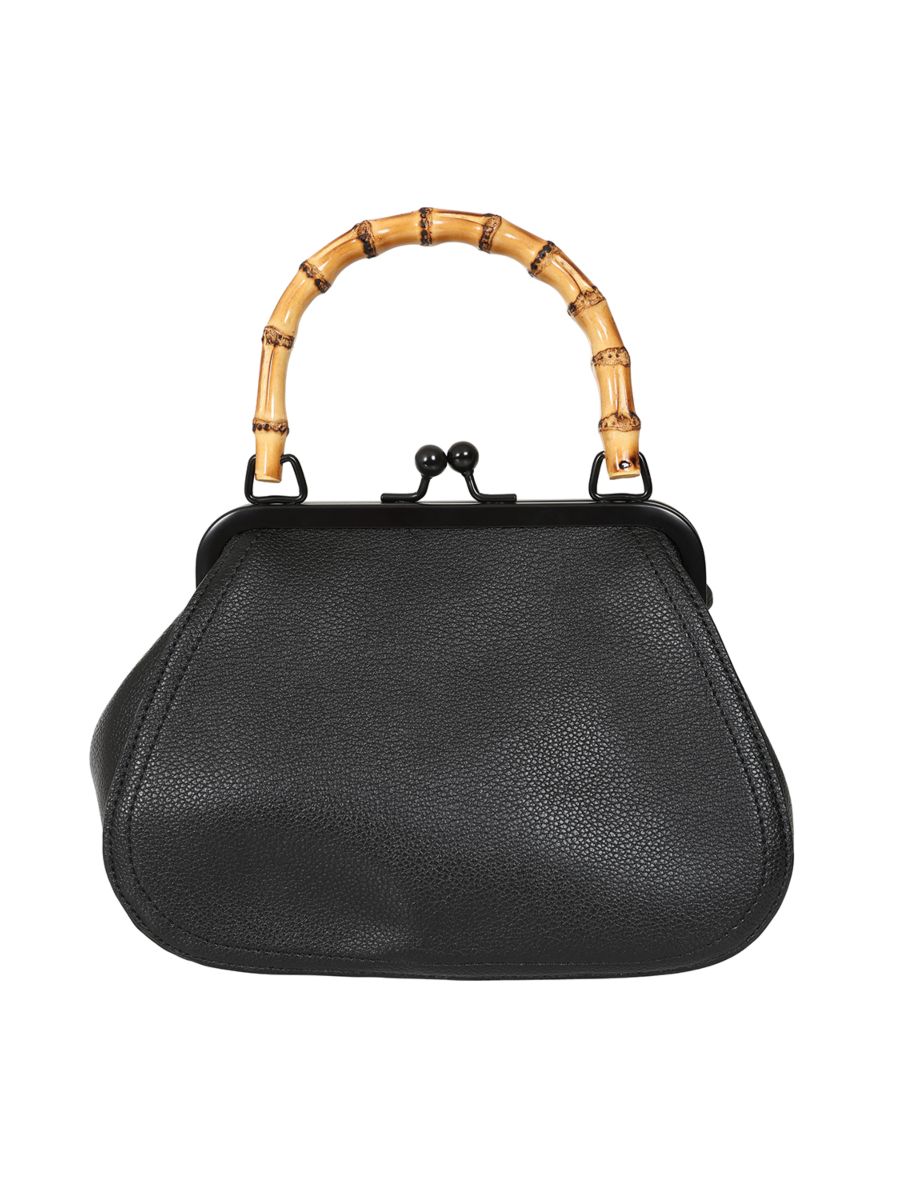 BANNED Aurora Bamboo Handle Handbag | 1950s-Inspired Sustainable Fashion-Black-One Size