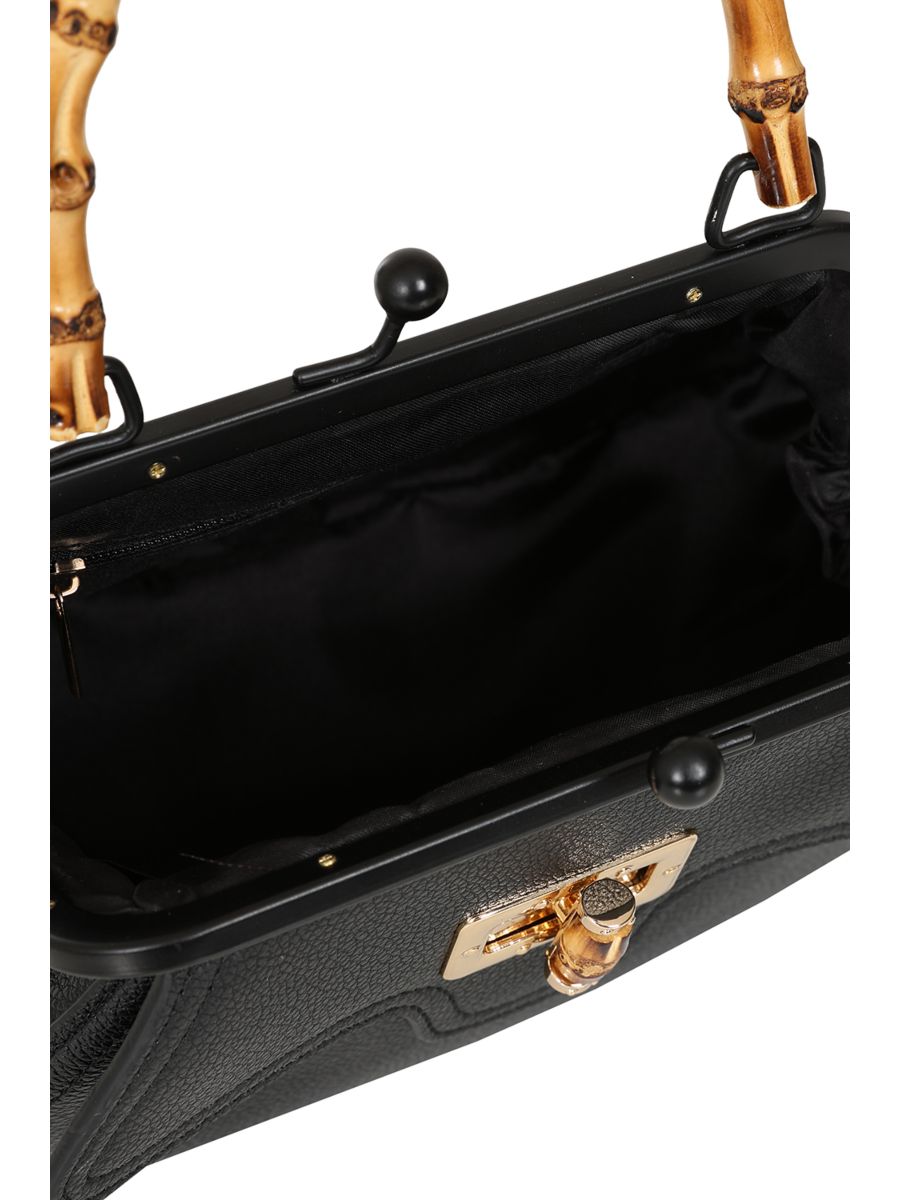 BANNED Aurora Bamboo Handle Handbag | 1950s-Inspired Sustainable Fashion-Black-One Size