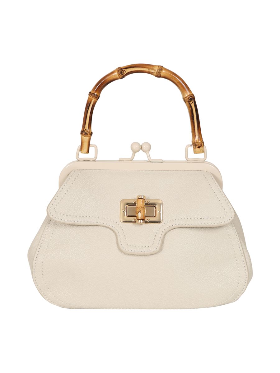 BANNED Aurora Bamboo Handle Handbag | 1950s-Inspired Sustainable Fashion-Cream-One Size