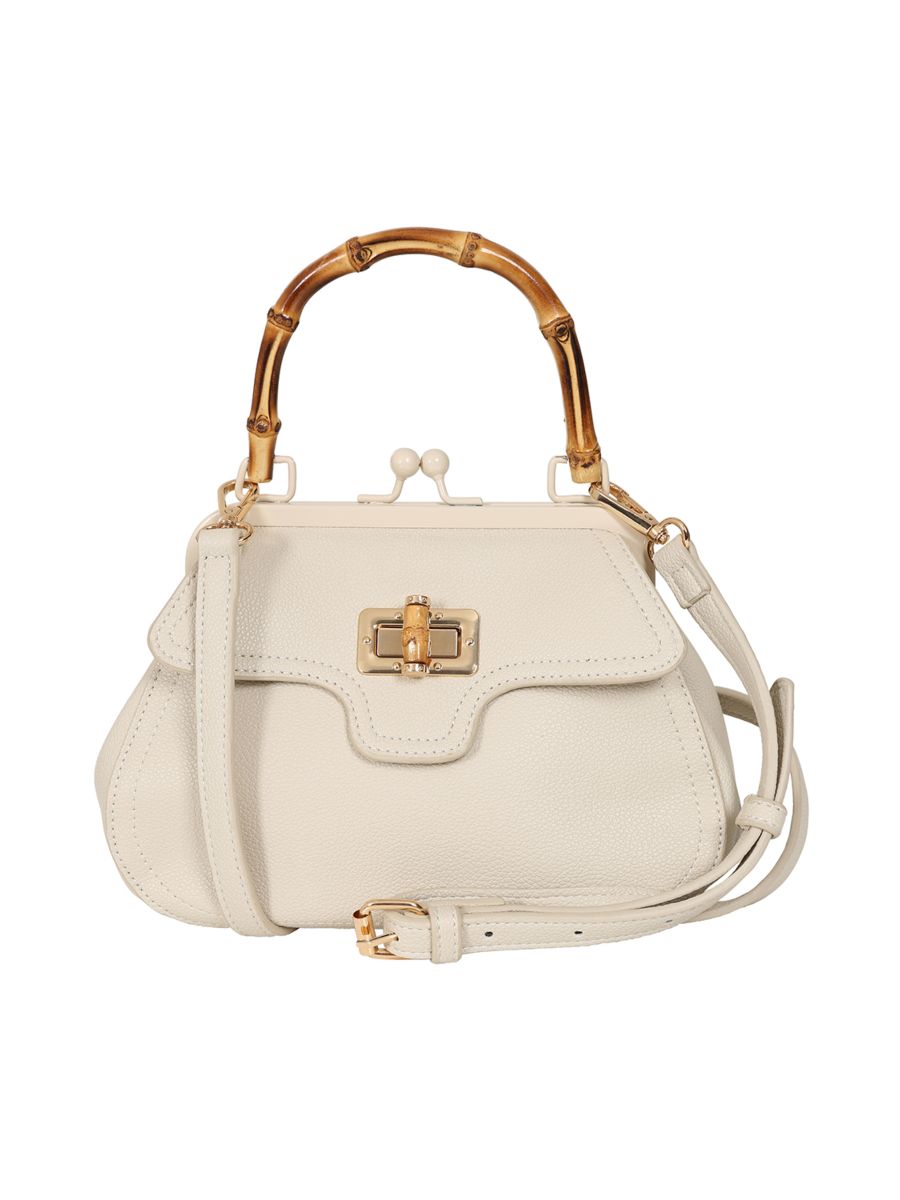 BANNED Aurora Bamboo Handle Handbag | 1950s-Inspired Sustainable Fashion-Cream-One Size