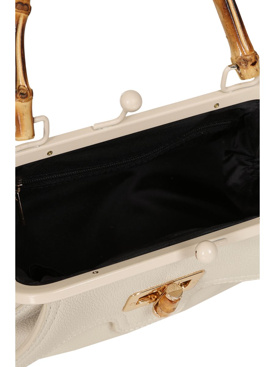 BANNED Aurora Bamboo Handle Handbag | 1950s-Inspired Sustainable Fashion-Cream-One Size
