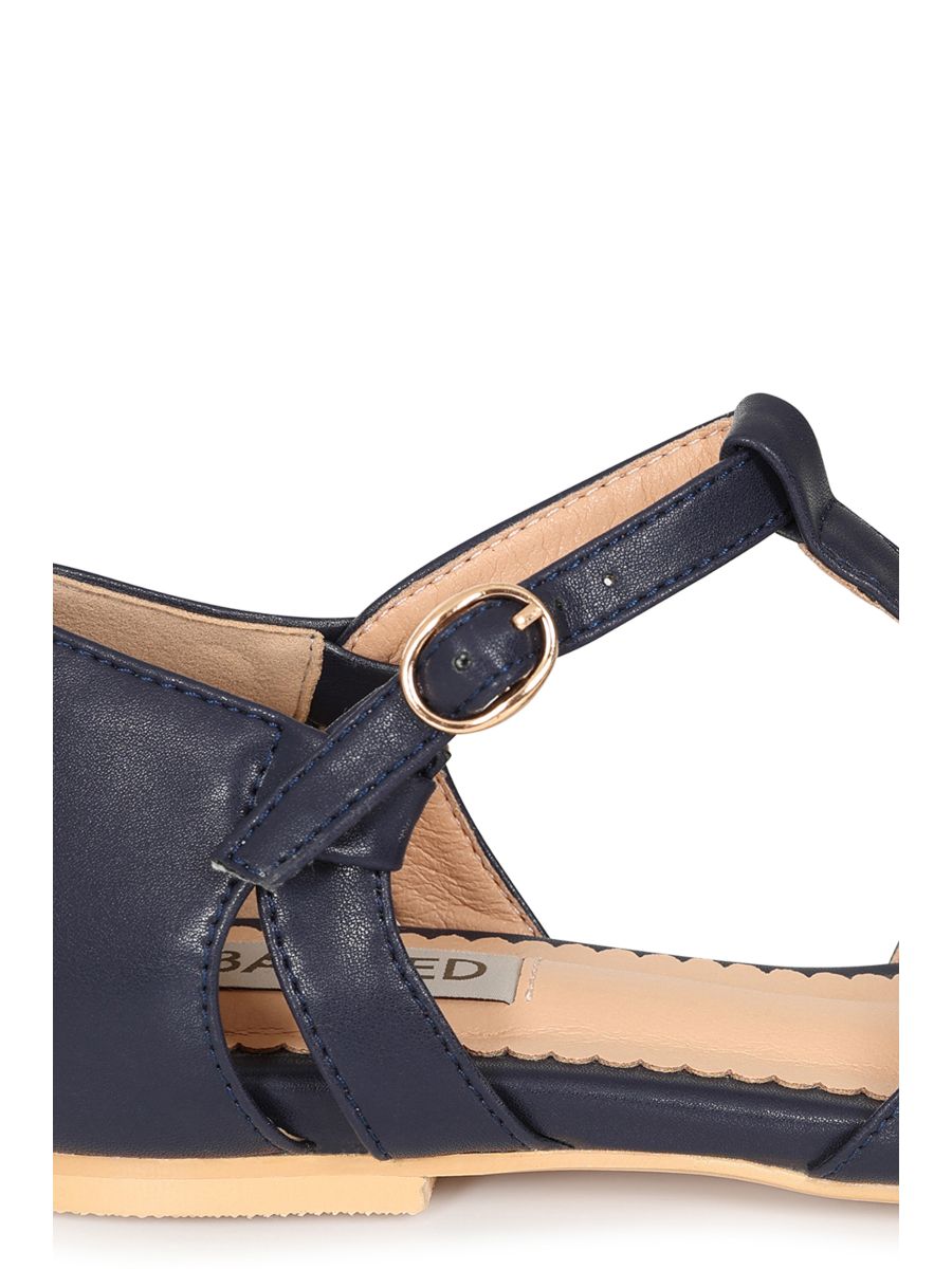 BANNED Retro Secret Love Dapper Sandals Vintage T-Bar Flats With Cut-Out Hearts In Vegan Faux Leather-Navy