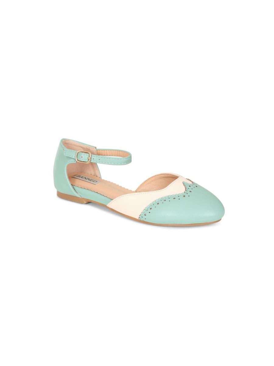 BANNED Retro Dapper Dancemates Flats Retro Two-Tone Brogue Sandals With Hidden Wedge & Ankle Strap-Mint