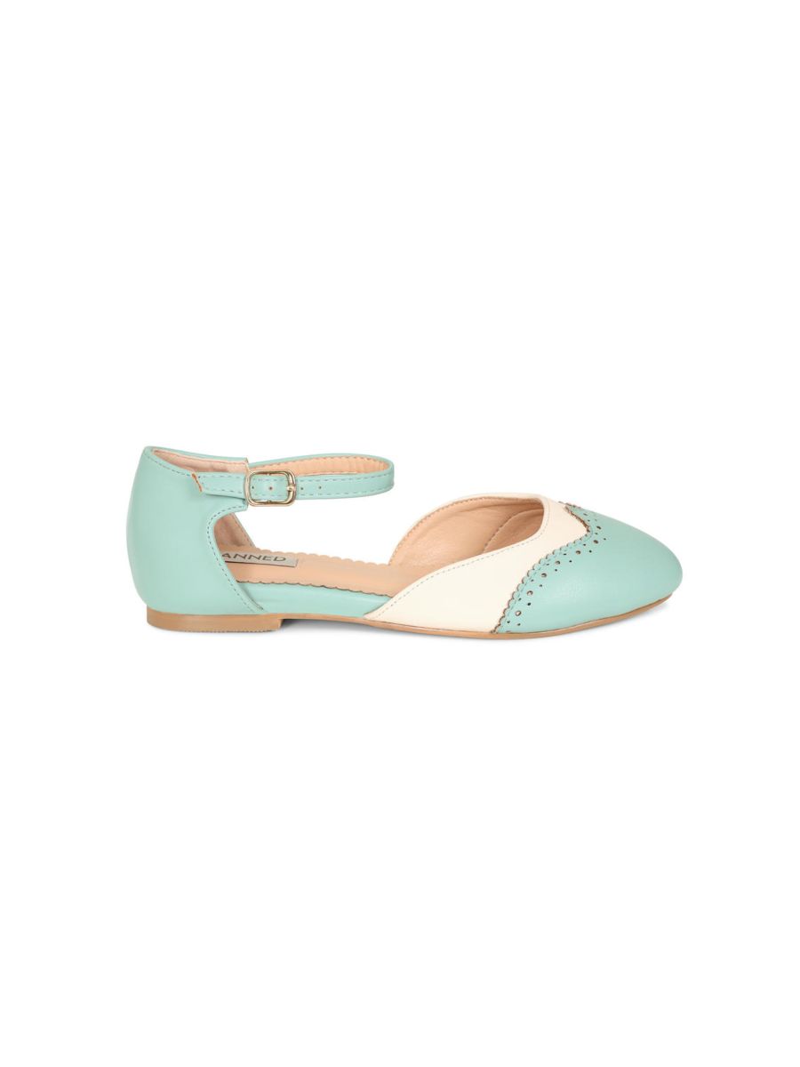 BANNED Retro Dapper Dancemates Flats Retro Two-Tone Brogue Sandals With Hidden Wedge & Ankle Strap-Mint