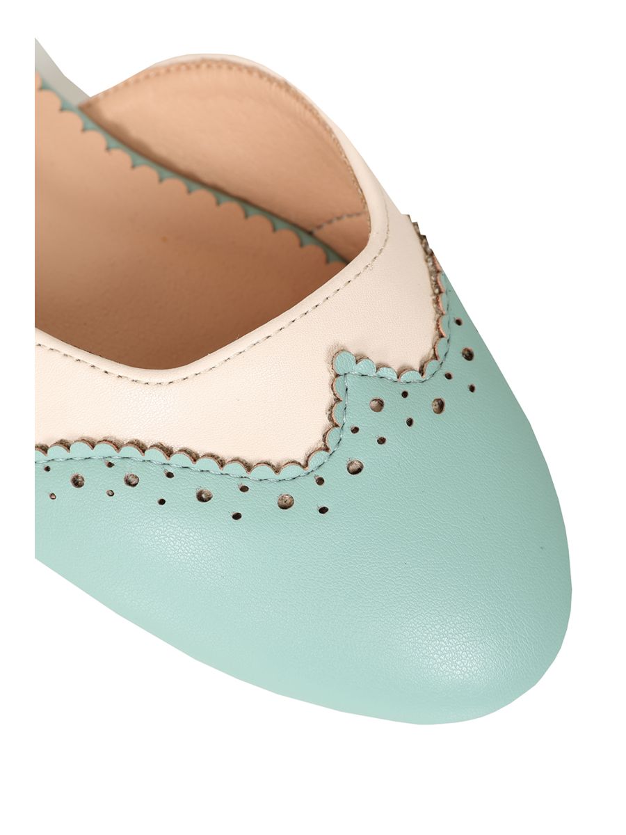 BANNED Retro Dapper Dancemates Flats Retro Two-Tone Brogue Sandals With Hidden Wedge & Ankle Strap-Mint