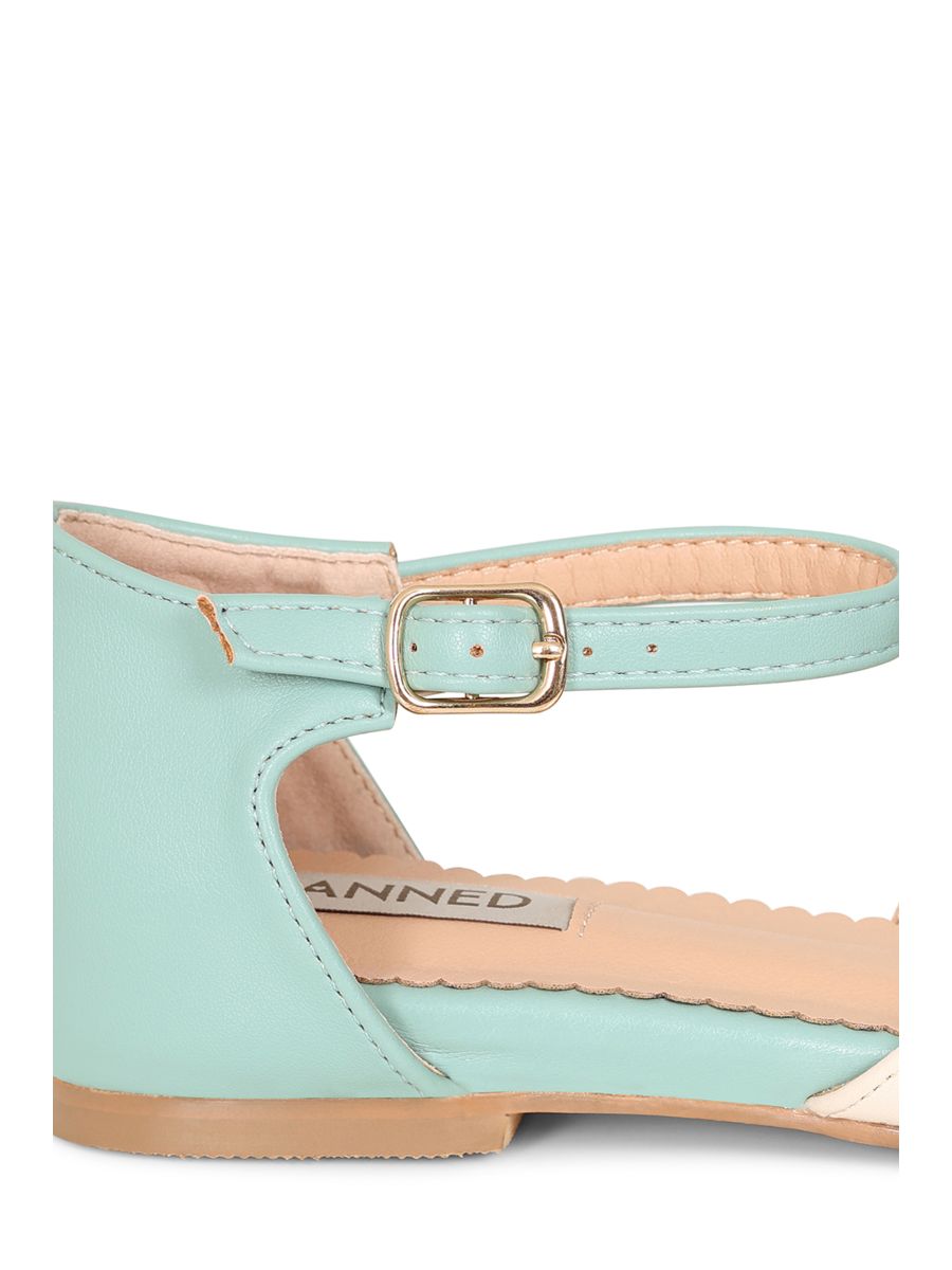 BANNED Retro Dapper Dancemates Flats Retro Two-Tone Brogue Sandals With Hidden Wedge & Ankle Strap-Mint