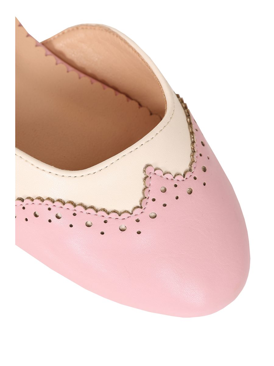 BANNED Retro Dapper Dancemates Flats Retro Two-Tone Brogue Sandals With Hidden Wedge & Ankle Strap-Pink