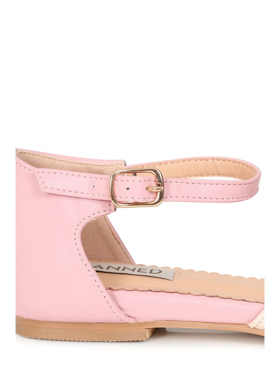 BANNED Retro Dapper Dancemates Flats Retro Two-Tone Brogue Sandals With Hidden Wedge & Ankle Strap-Pink