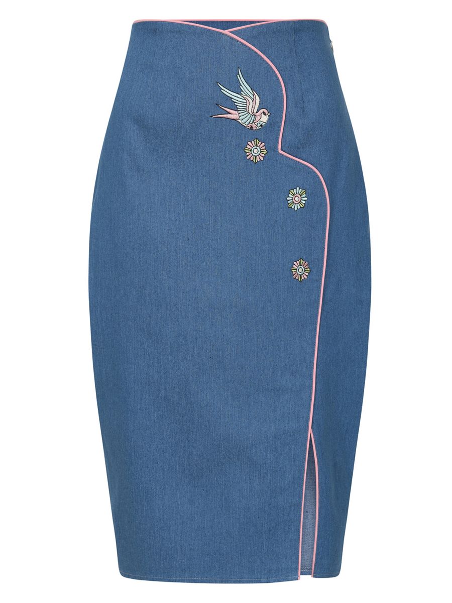 MILLIE SWALLOW PENCIL SKIRT Denim