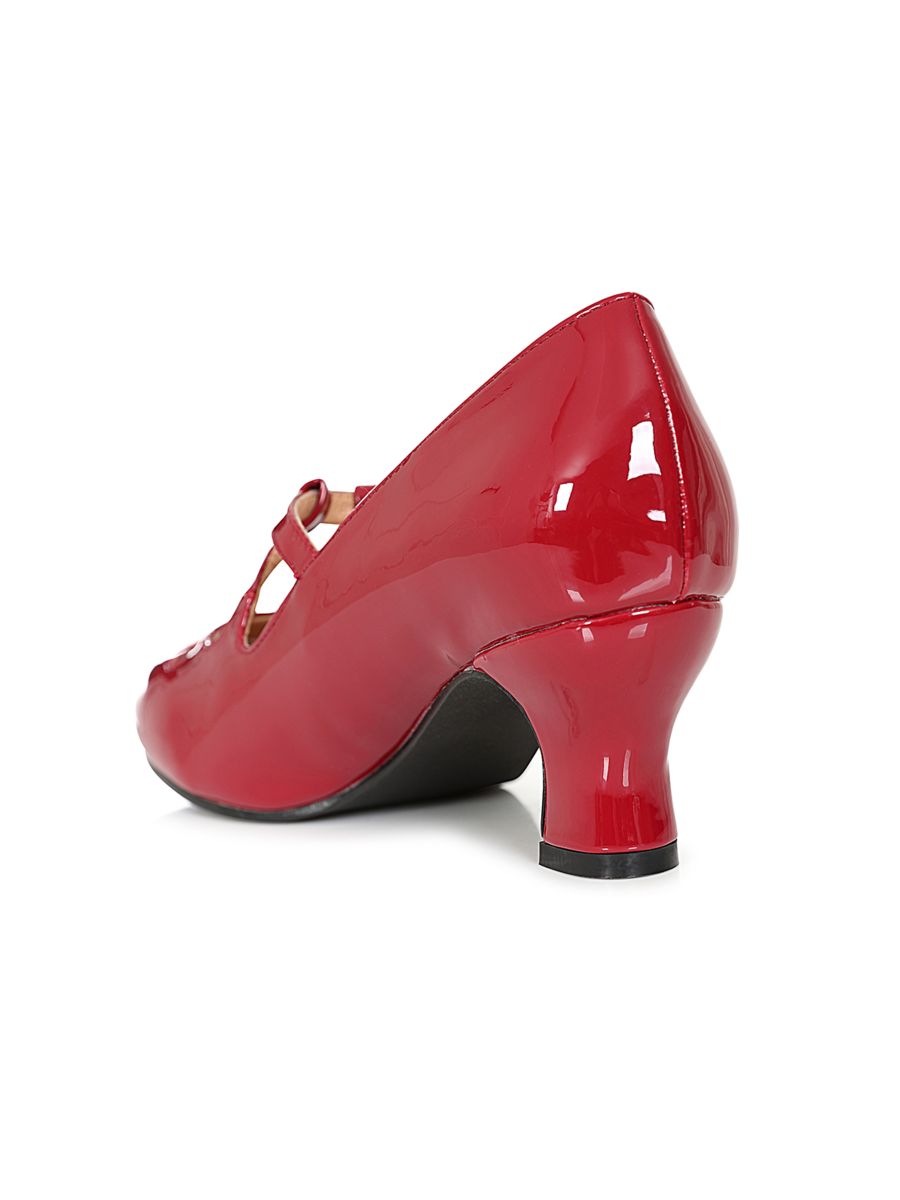 Glamour in Time Banned Mary Janes - 1940's Inspired Cut-Out Mary Jane Heels with Faux Leather Upper-Burgundy