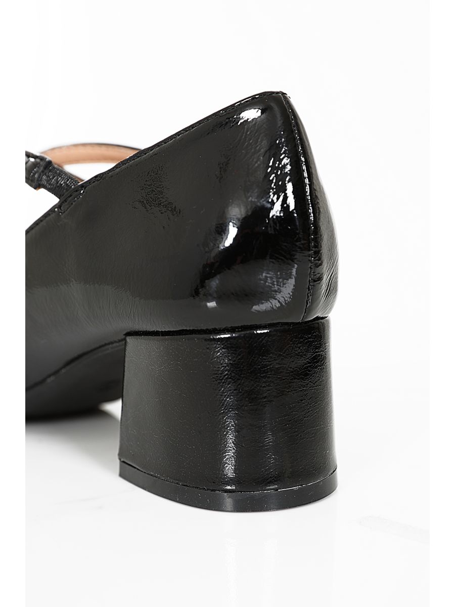 Good Day Sweetheart Banned Shoes - Classic Crossed Straps Block Heel Pumps with Patent Upper-Black