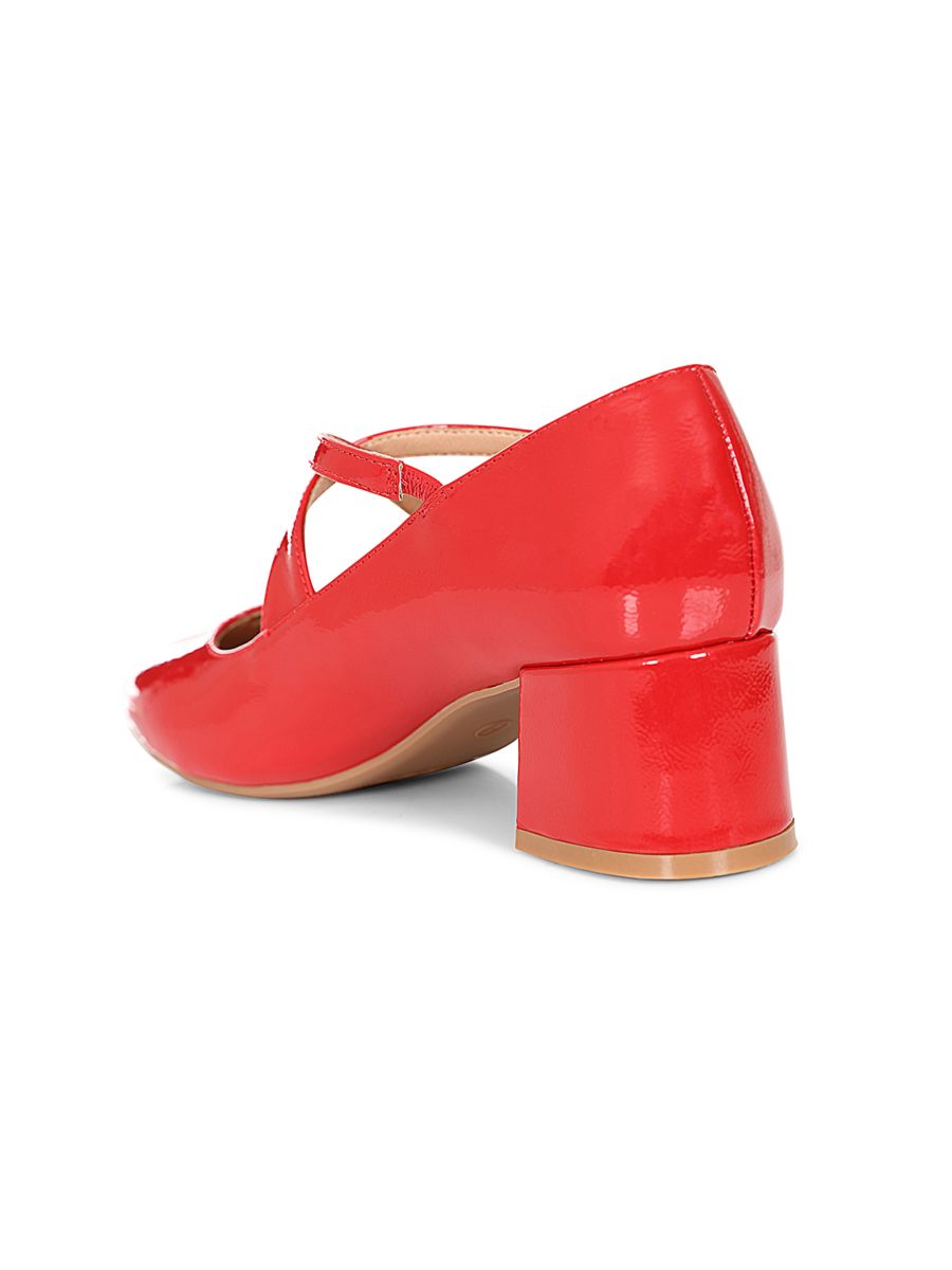 Good Day Sweetheart Banned Shoes - Classic Crossed Straps Block Heel Pumps with Patent Upper-Red
