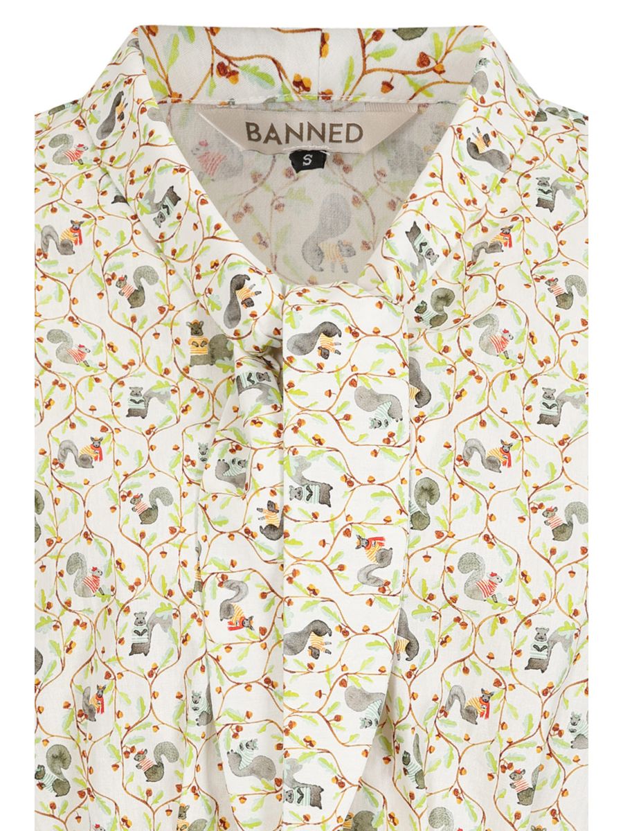1950's Banned Retro Cherry squirrel white blouse-White