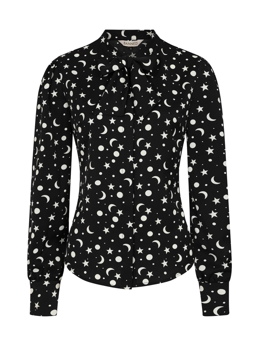 1960's Banned Retro My Moon and Stars black blouse-Black
