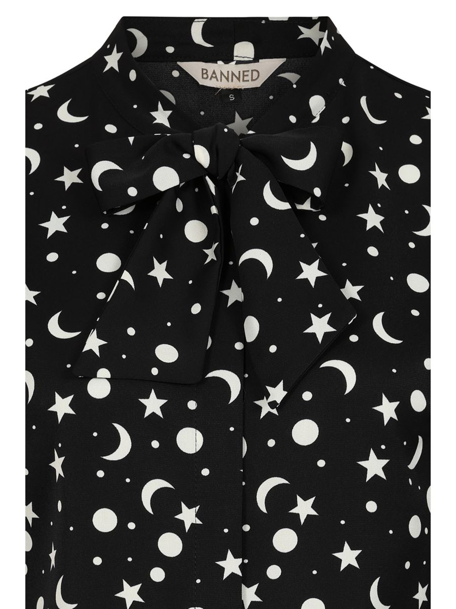 1960's Banned Retro My Moon and Stars black blouse-Black