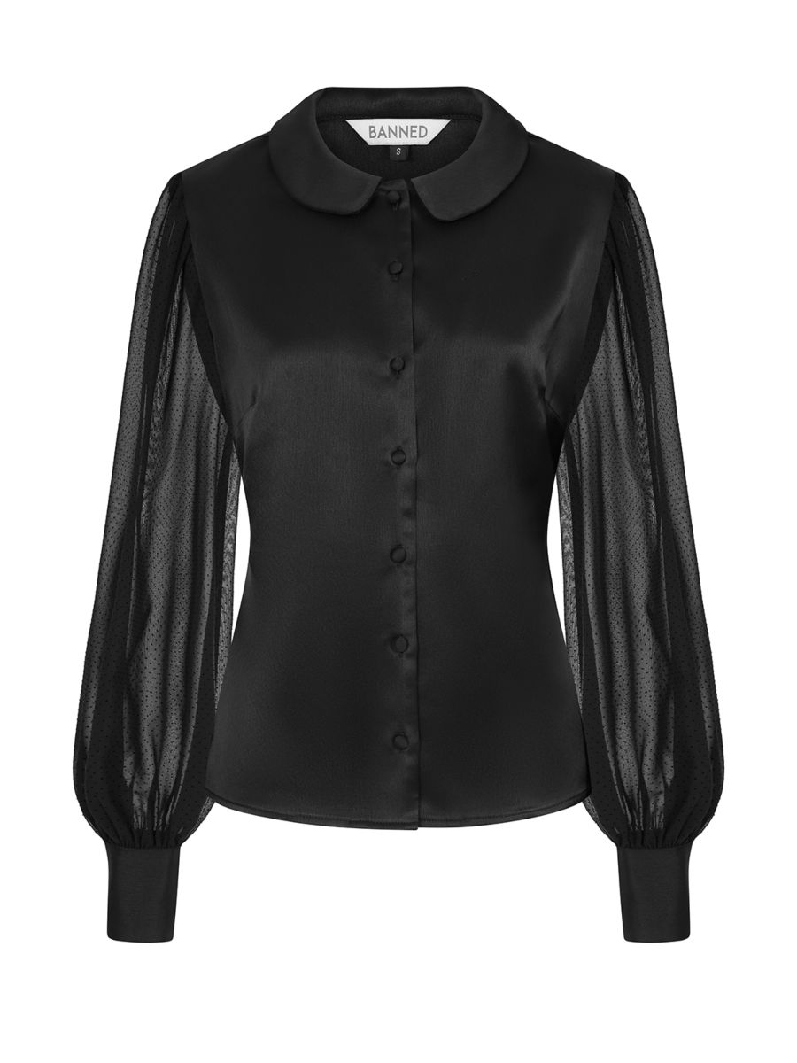 1950's Banned Retro Francesca black blouse-Black