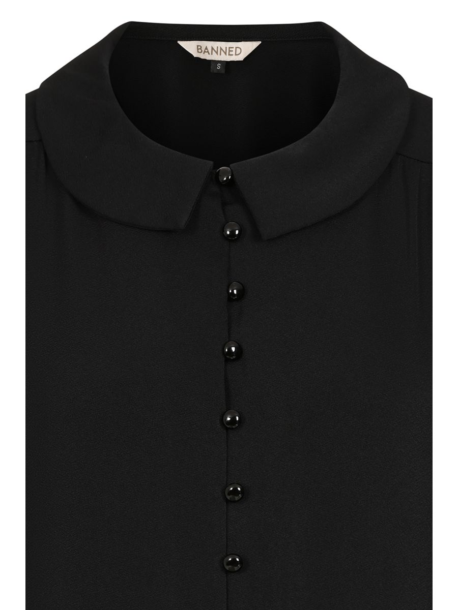 Banned Victoria 40s Victorian Blouse - Vintage Style Button Front Flowing Top-Black