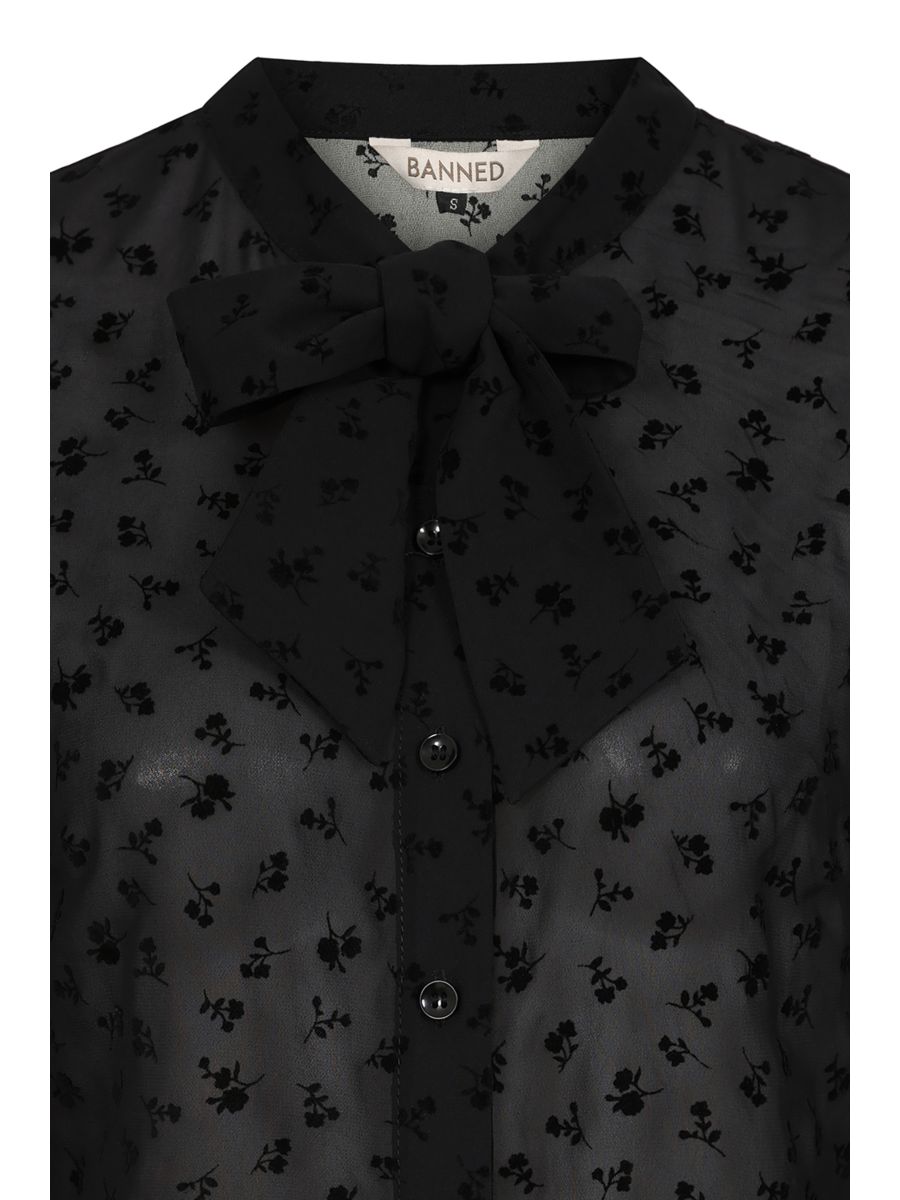 1950's Banned Retro Florence Floral night black blouse-Black