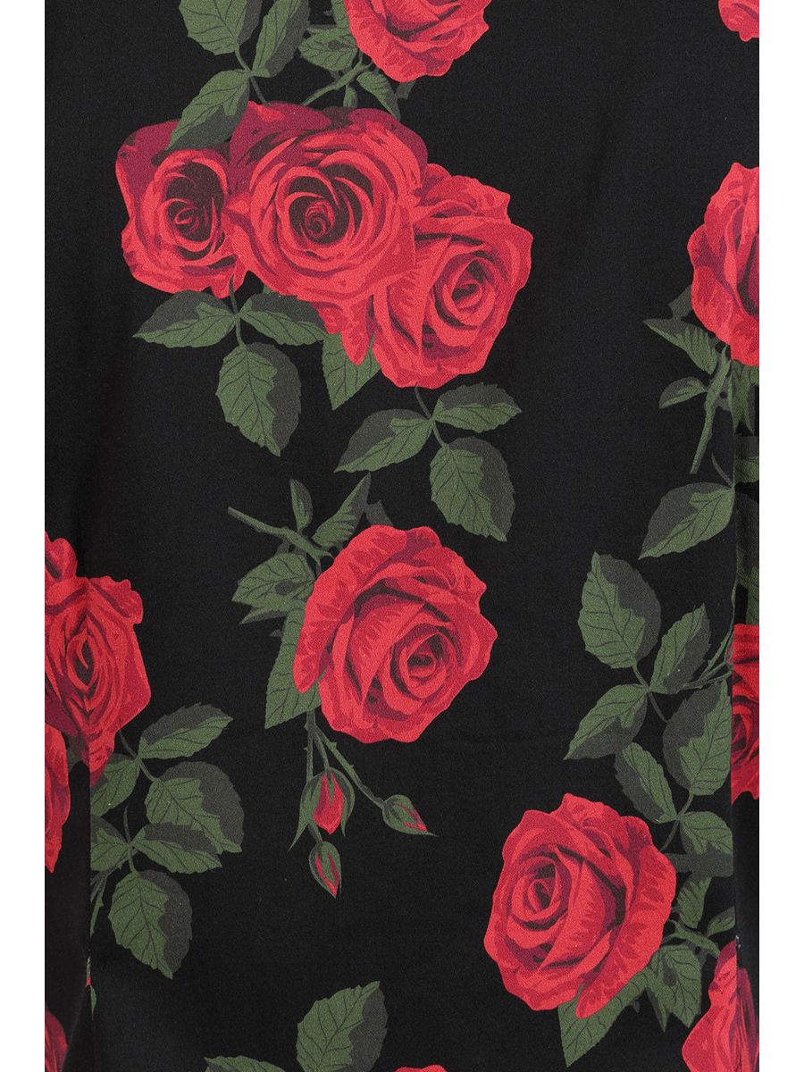 Banned Lilly Romantic Roses Blouse - 50s Style Peter Pan Collar Fitted Top-Black