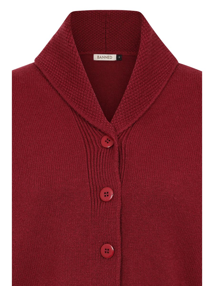 Banned Violet 40s/50s Crop Cardigan - Retro Style Shawl Collar Button-Up-Burgundy
