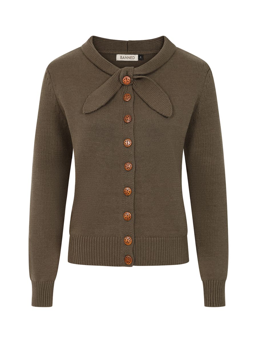 1940's Banned Retro Katy Knot Burgundy knit cardigan-Army Green