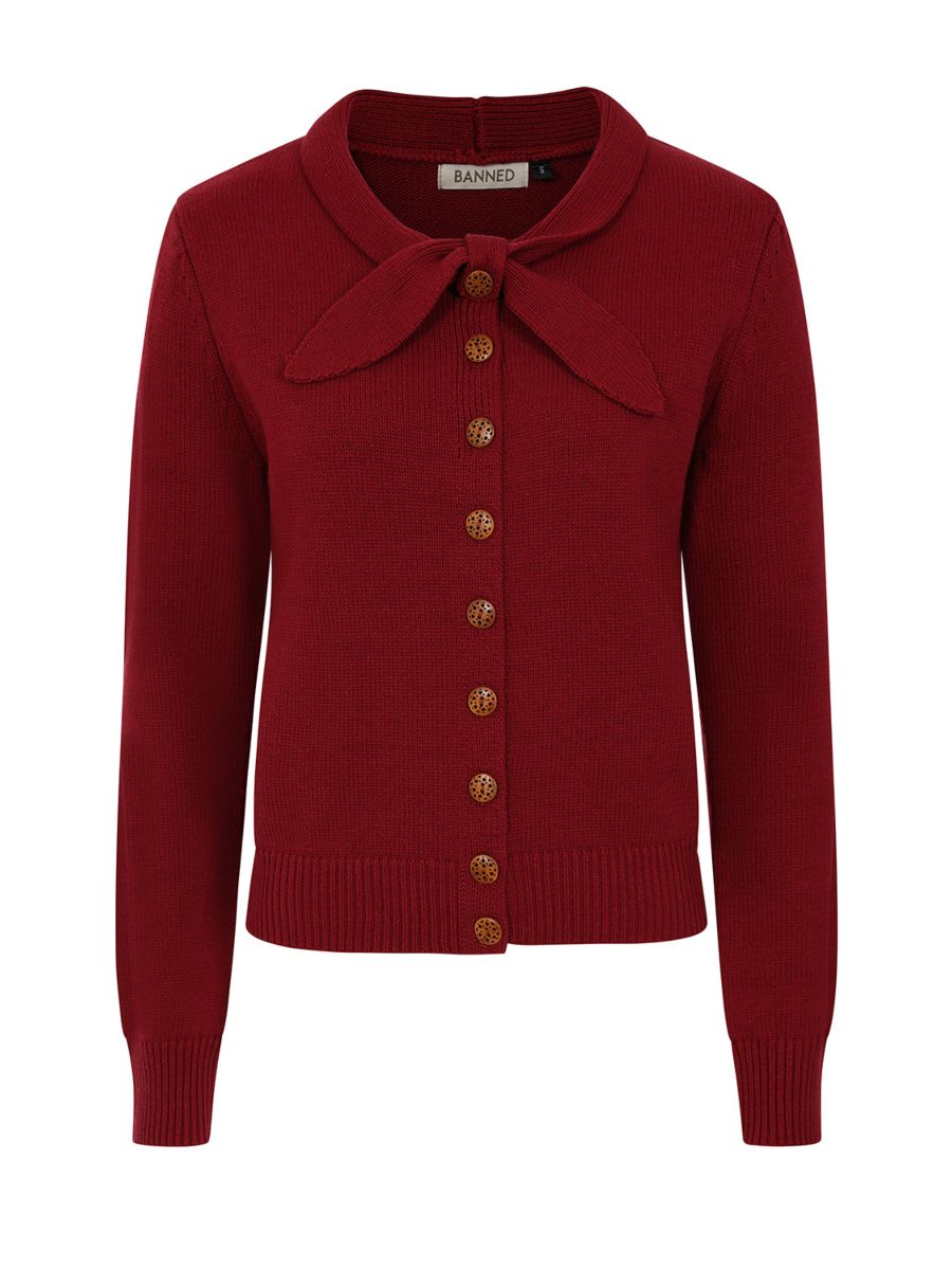 1940's Banned Retro Katy Knot Burgundy knit cardigan-Burgundy