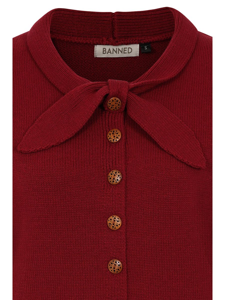 1940's Banned Retro Katy Knot Burgundy knit cardigan-Burgundy