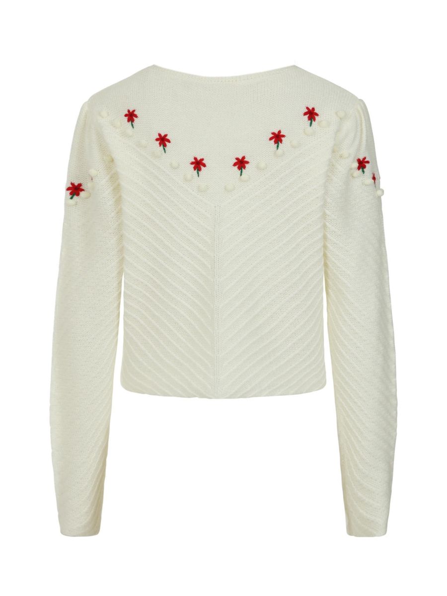 Banned Amelie Austrian Cardigan - 40s Style Pom Pom Embroidered Sweater-Ivory