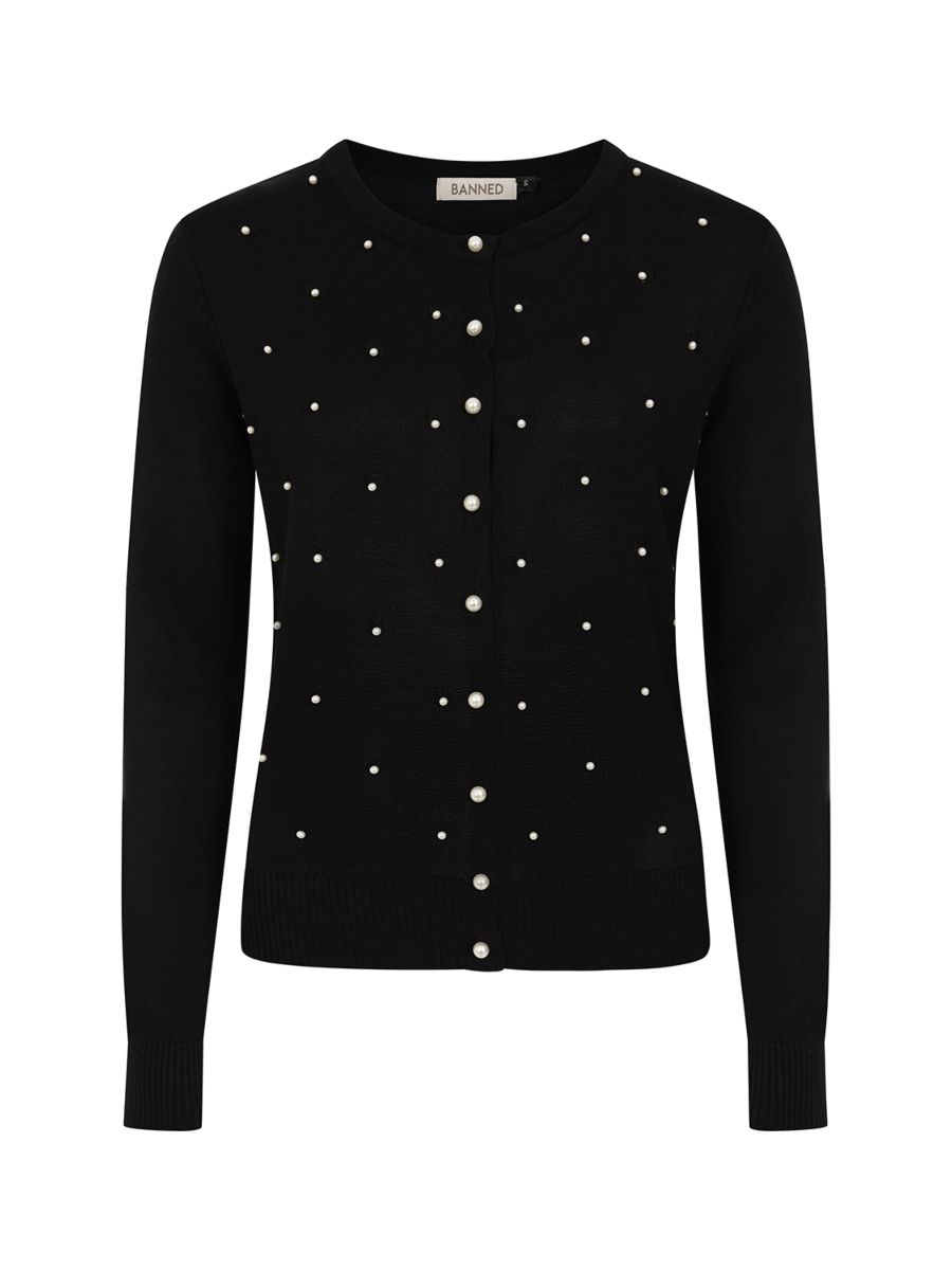 1950's Banned Retro Black Pearl Cardigan-Black