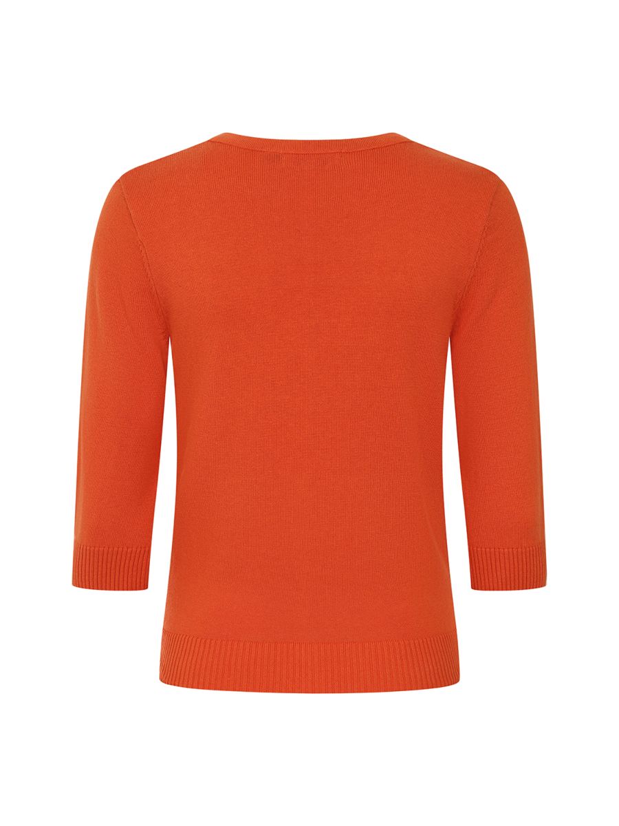 Retro Orange Cardigan with Keyhole Tie Neck and Black Cat Embroidery ? Vintage-Inspired Knitwear