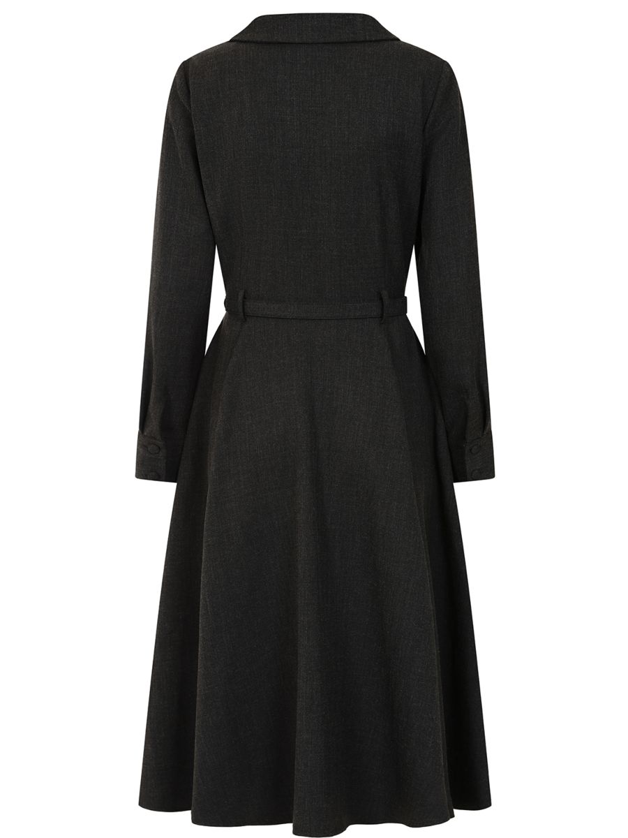 BANNED Retro Marigold Button-Up Dress with Belt and Pockets-Grey