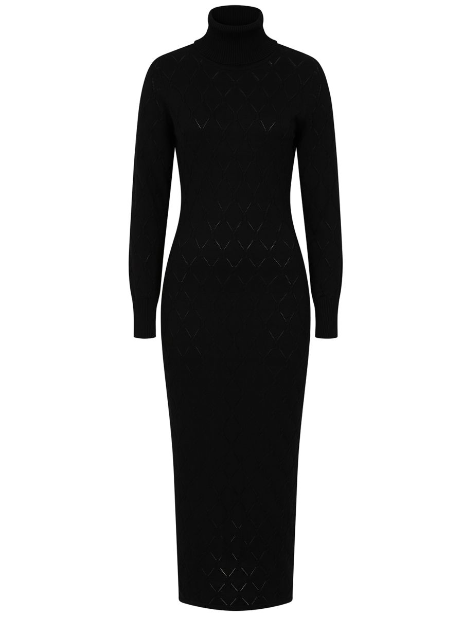 Banned Retro Ada diamond perforation knit dress-Black