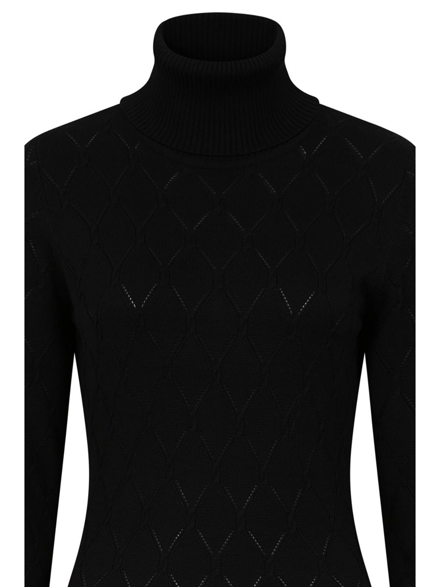 Banned Retro Ada diamond perforation knit dress-Black