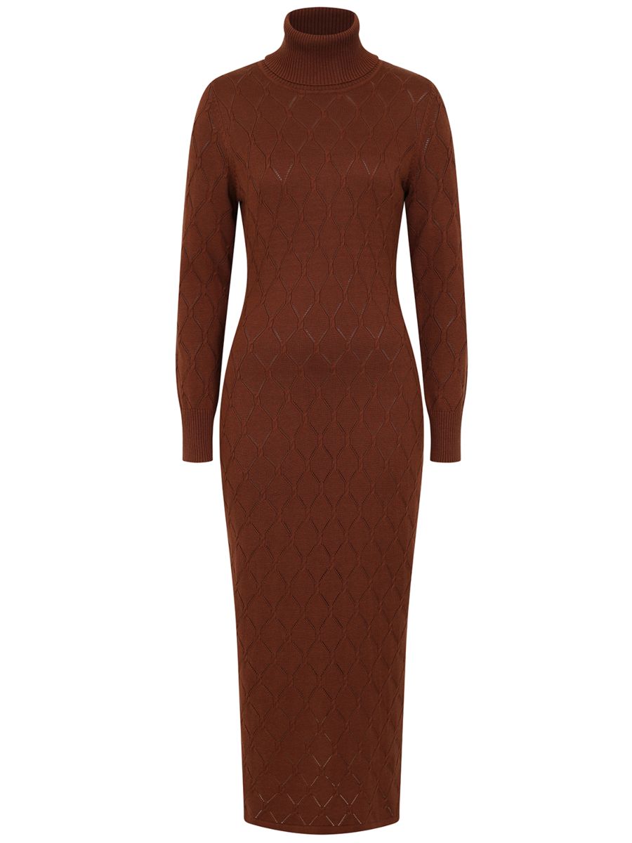 Banned Retro Ada diamond perforation knit dress-Brown
