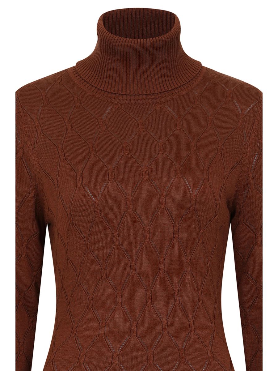 Banned Retro Ada diamond perforation knit dress-Brown