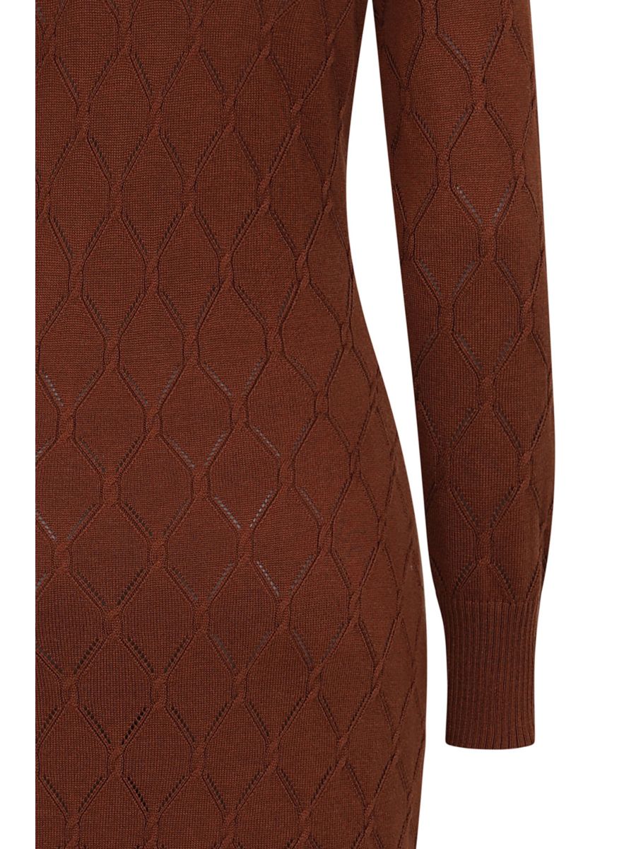 Banned Retro Ada diamond perforation knit dress-Brown