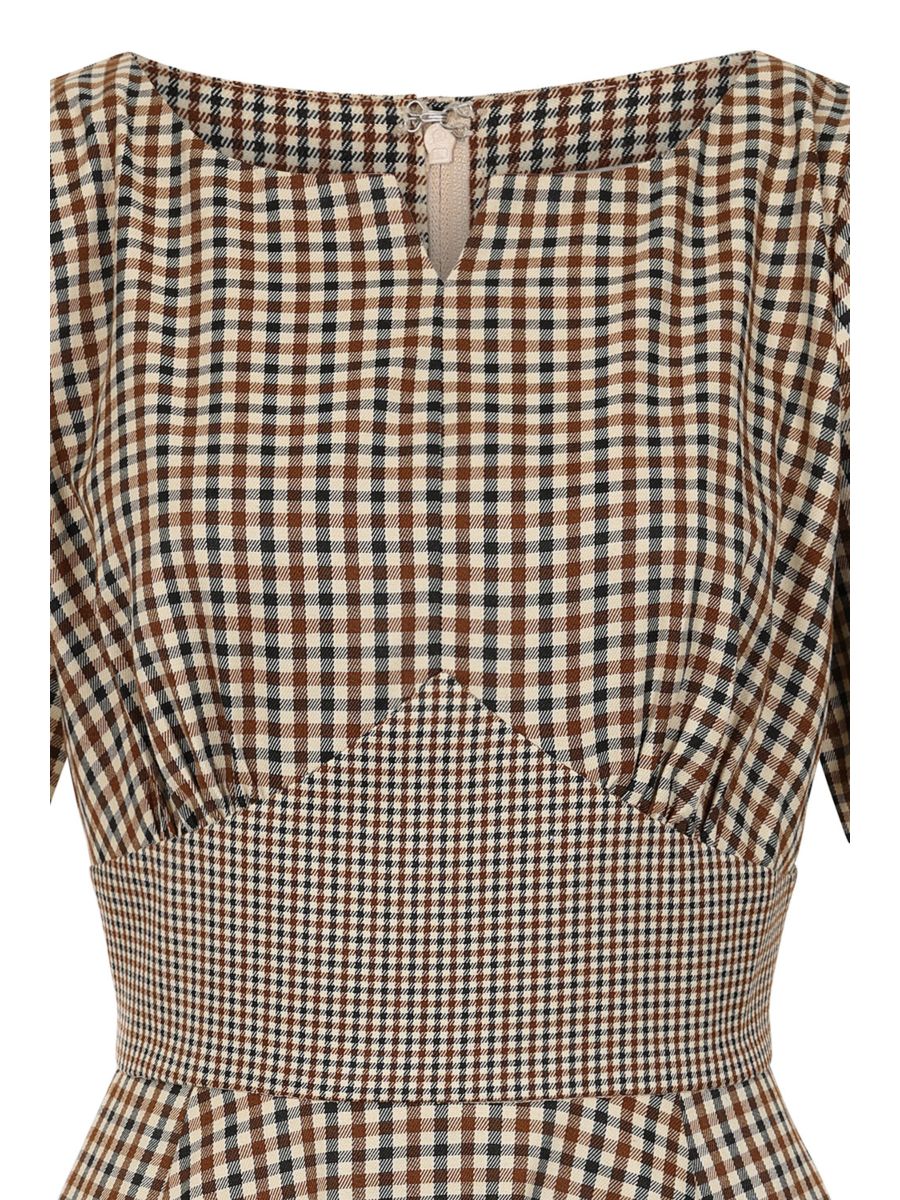 BANNED Retro Vilma Plaid Dress with Side Pockets-Beige