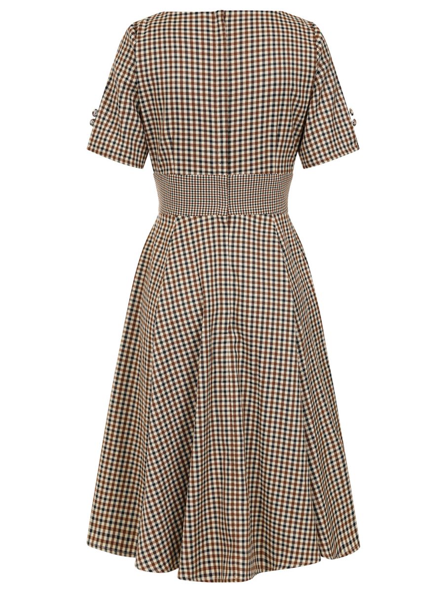 BANNED Retro Vilma Plaid Dress with Side Pockets-Beige