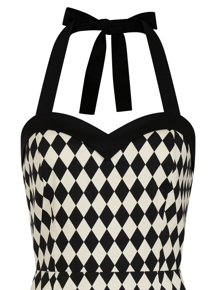 BANNED Retro Rhona Harlequin Pencil Dress with Sweetheart Neckline-Black/White