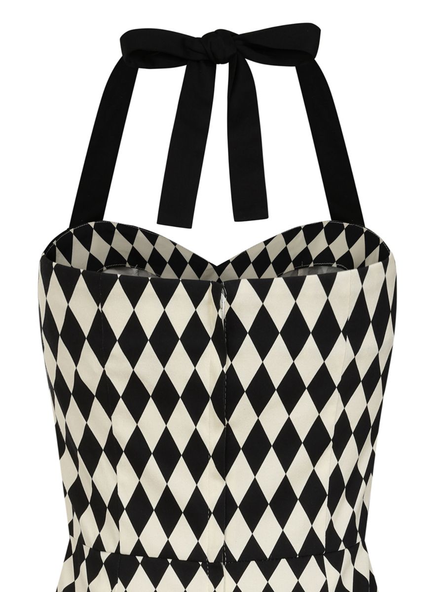 BANNED Retro Rhona Harlequin Pencil Dress with Sweetheart Neckline-Black/White