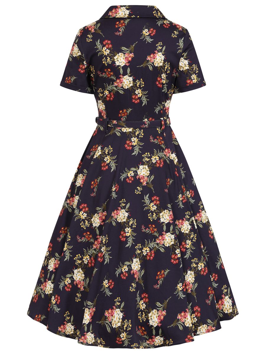 BANNED Retro Bella Romantic Floral Swing Dress-Blue