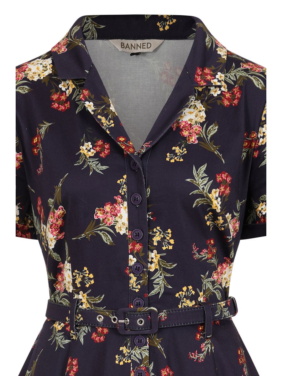 BANNED Retro Bella Romantic Floral Swing Dress-Blue