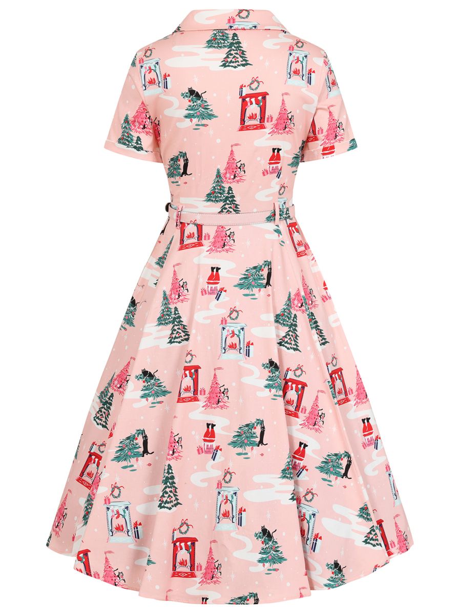 BANNED Retro Bella Puurfect Christmas Swing Dress with Pockets-Pink