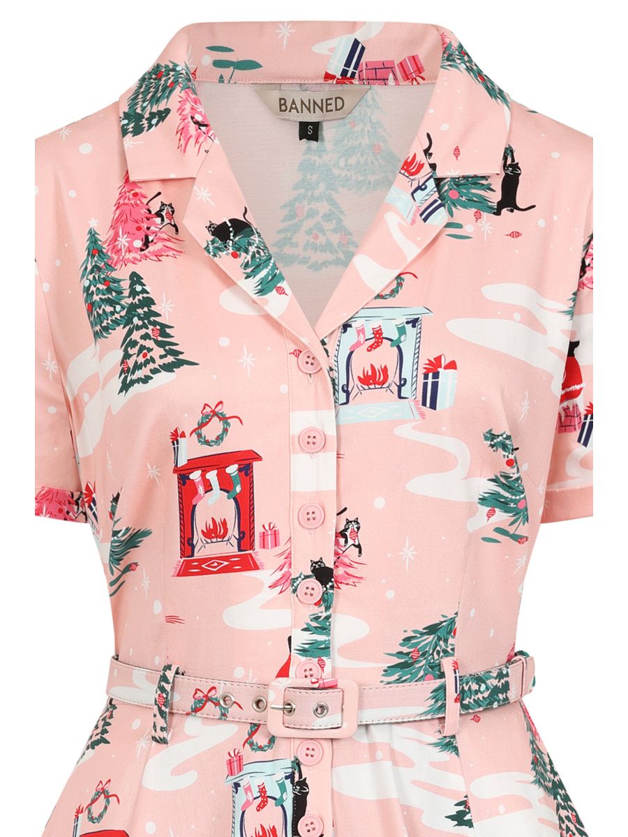 BANNED Retro Bella Puurfect Christmas Swing Dress with Pockets-Pink