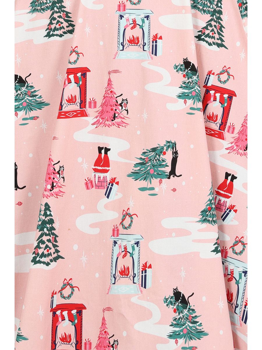 BANNED Retro Bella Puurfect Christmas Swing Dress with Pockets-Pink